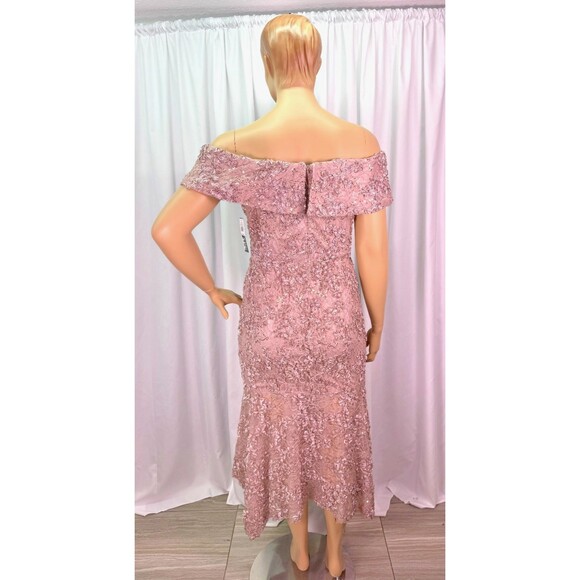 Xscape 18W Taupe Off Shoulder Lace Sequin Gown Formal Evening Wedding Dress NWT - Picture 11 of 16